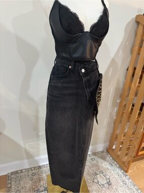 Vintage Victoria’s Secret black faux leather lace longline bustier bralette